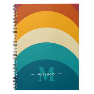 Cuaderno Monograma arcoiris Nombre personalizado Retro Traz
