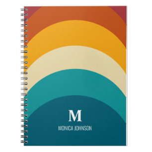 Cuaderno Monograma arcoiris Nombre personalizado Retro Traz