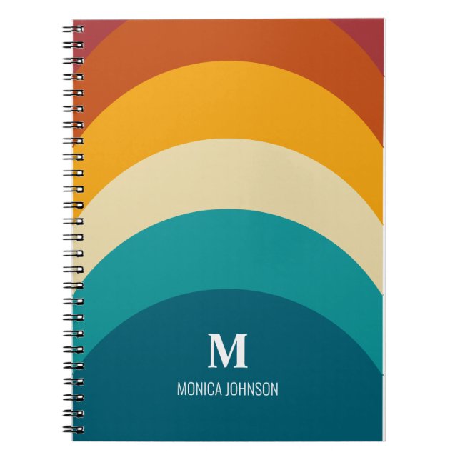 Cuaderno Monograma arcoiris Nombre personalizado Retro Traz (Frente)