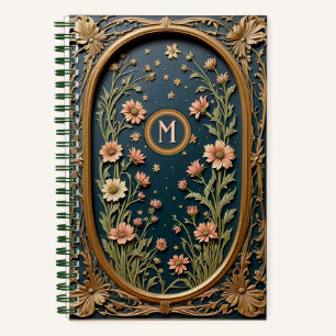 Cuaderno Monograma Art Nouveau de Whimsical Wildflower
