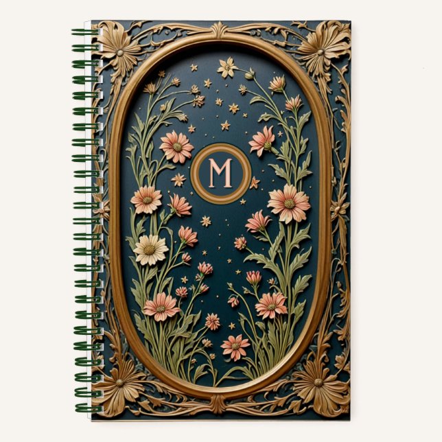 Cuaderno Monograma Art Nouveau de Whimsical Wildflower (Anverso)