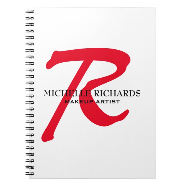 Cuaderno Monograma Artista de maquillaje negro y rojo (Frente)