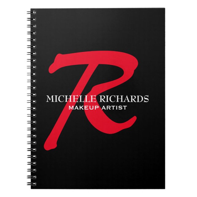 Cuaderno Monograma Artista de maquillaje negro y rojo (Frente)