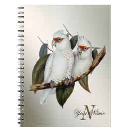 Cuaderno Monograma Aves blancas Hojas verdes Cockatoo
