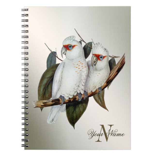 Cuaderno Monograma Aves blancas Hojas verdes Cockatoo (Frente)
