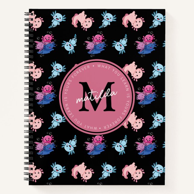 Cuaderno Monograma Axolotl Negro para Niños  (Anverso)