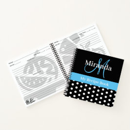 Cuaderno Monograma azul blanco negro Polka Dot Receta
