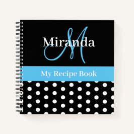 Cuaderno Monograma azul blanco negro Polka Dot Receta