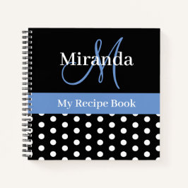 Cuaderno Monograma azul blanco negro Polka Dot Receta