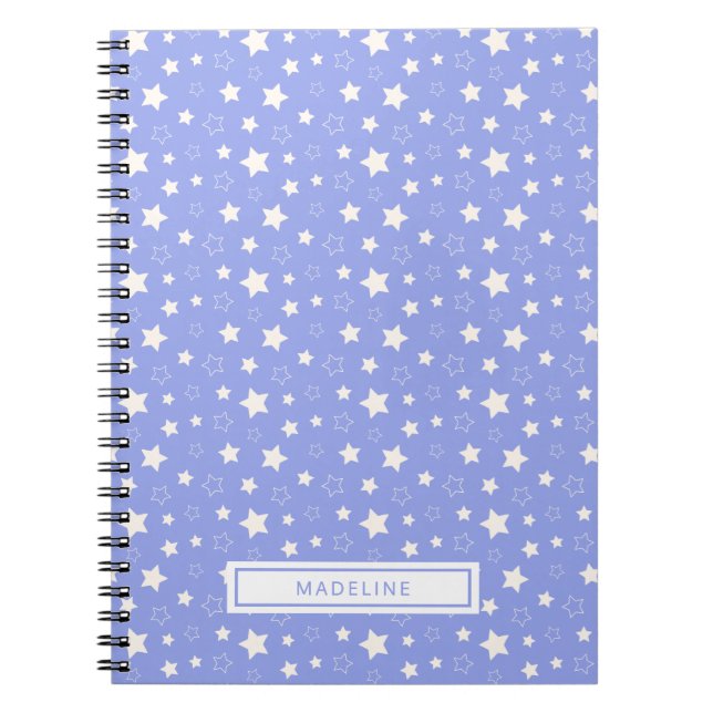 Cuaderno Monograma azul claro Estrellas Blancas Caprichosas (Frente)