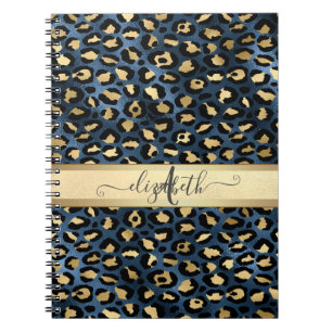 Cuaderno Monograma Azul con Estampado de Leopardo Dorado