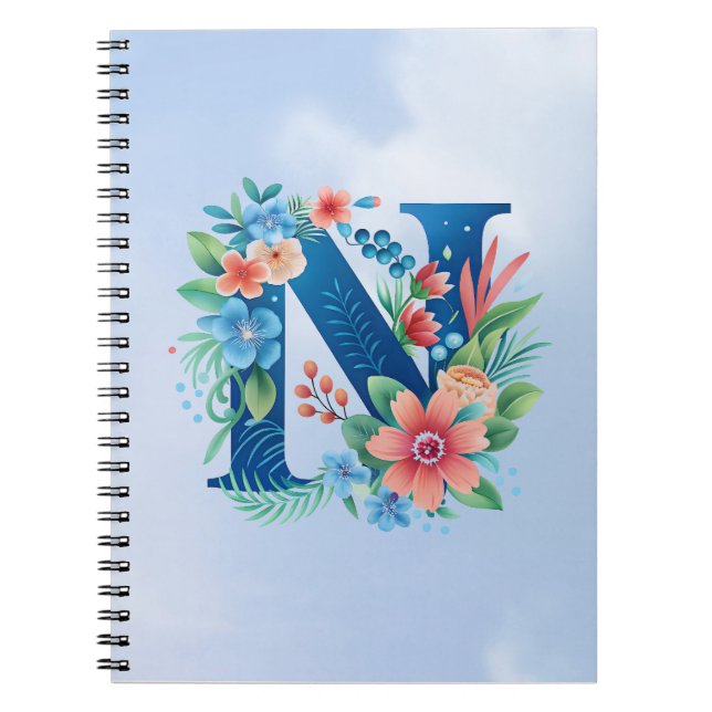Cuaderno Monograma azul con flores (Frente)