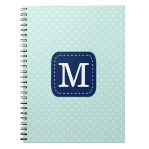 Cuaderno Monograma azul de la Marina Adorable Mint Polka