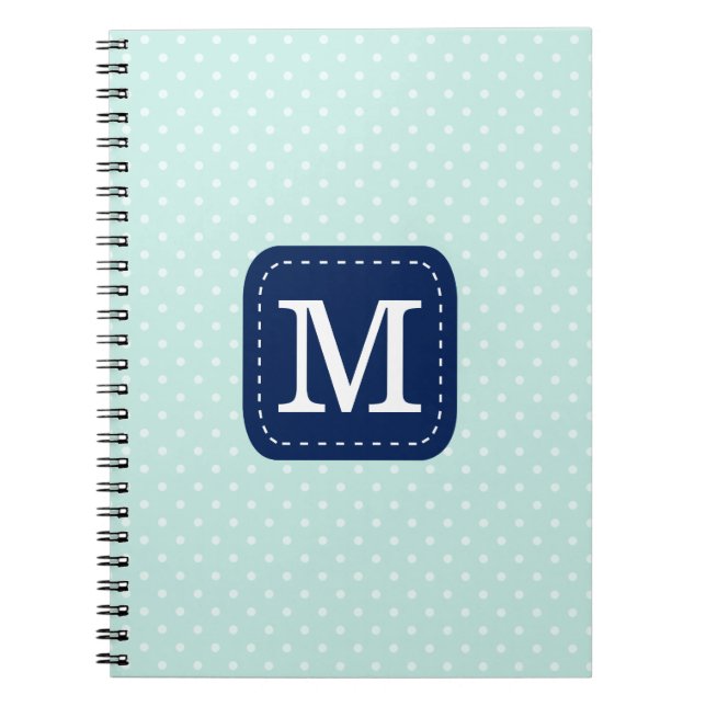 Cuaderno Monograma azul de la Marina Adorable Mint Polka (Frente)