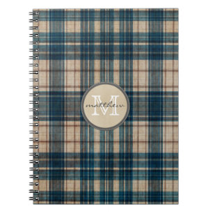 Cuaderno Monograma azul del fondo de la franela