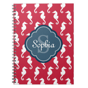 Cuaderno Monograma azul del patrón único de caballito de ma