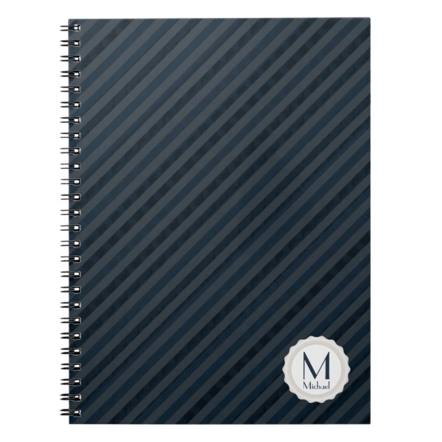 Cuaderno Monograma azul marino y gris personalizado (Frente)