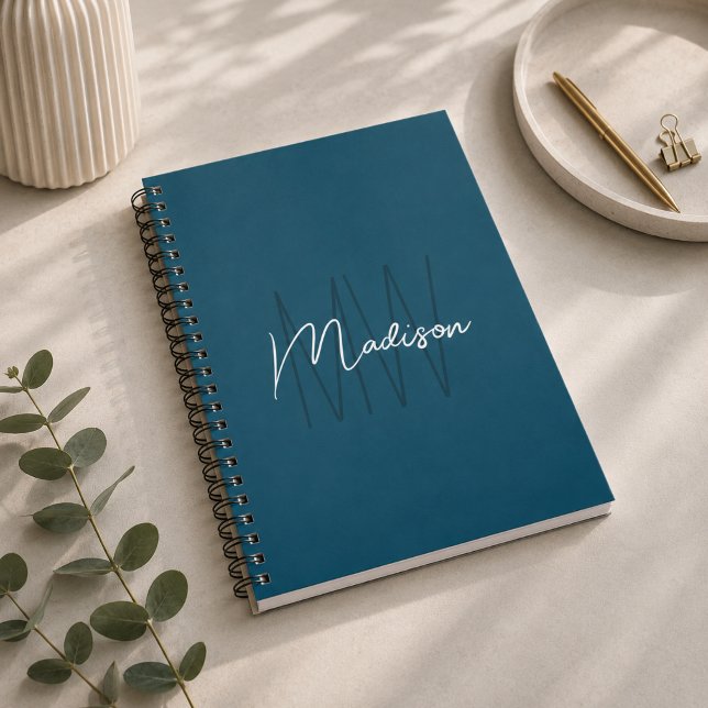 Cuaderno Monograma Azul Minimalista Moderno (Modern Minimalist Monogram Blue Notebook)