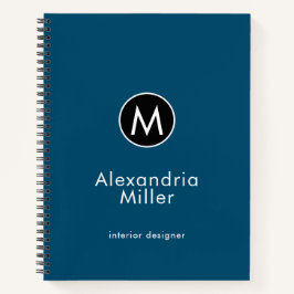 Cuaderno Monograma azul moderno de moda