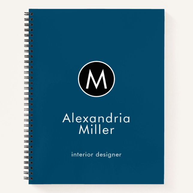 Cuaderno Monograma azul moderno de moda (Anverso)