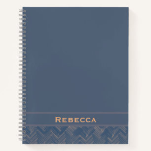 Cuaderno Monograma azul retro del patrón Herringbone de Che