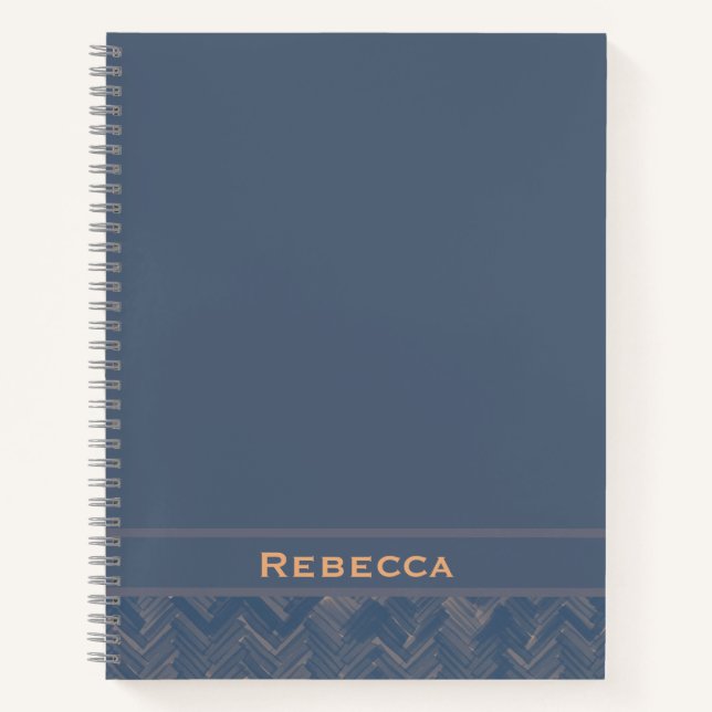 Cuaderno Monograma azul retro del patrón Herringbone de Che (Anverso)