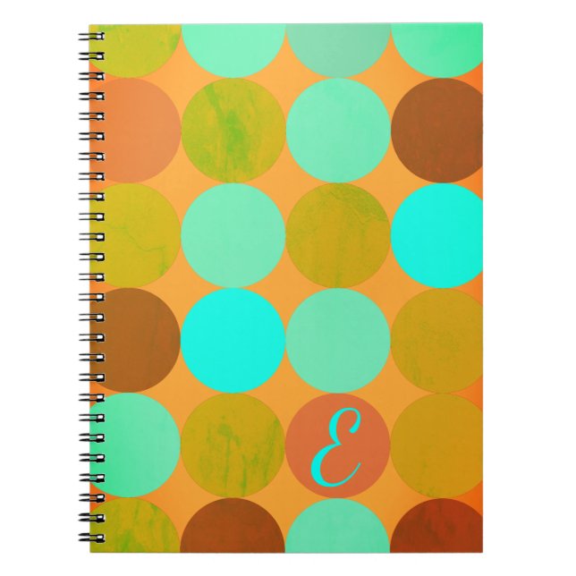 Cuaderno Monograma azul turquesa y círculos Naranjas (Frente)