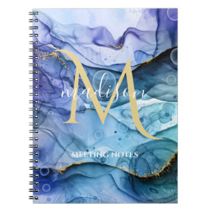 Cuaderno Monograma Azul y Dorado Tinta Alcohólica Fluida Ab