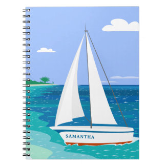 Cuaderno Monograma Barco de vela Portátil Tropical Costero
