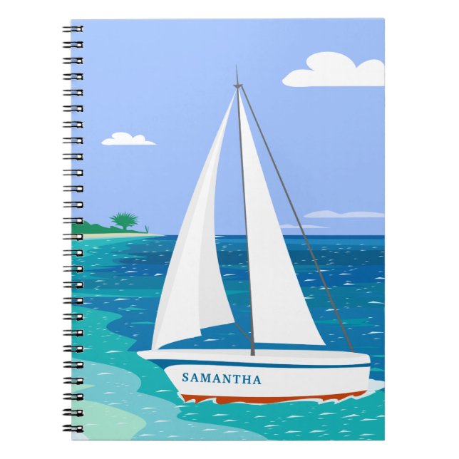 Cuaderno Monograma Barco de vela Portátil Tropical Costero (Frente)