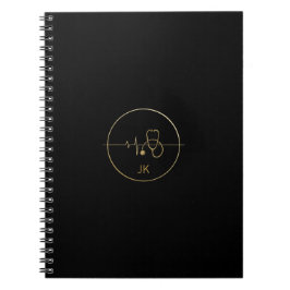 Cuaderno Monograma Black Gold Medicina Stethoscope latido c