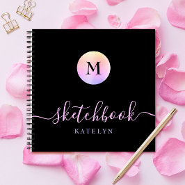 Cuaderno Monograma Black Púrpura Rosa Ombre Simple Sketchbo