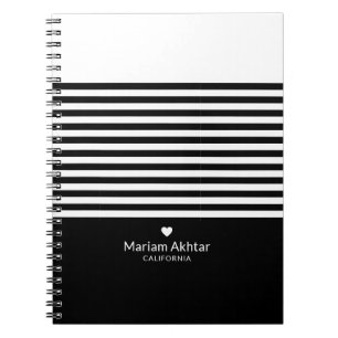 Cuaderno Monograma Black Stripes Trendy Moda Script Moderno