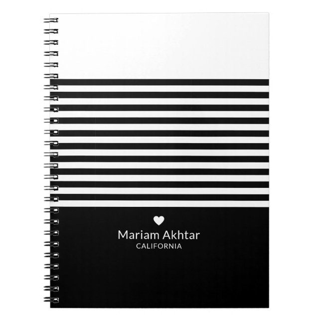 Cuaderno Monograma Black Stripes Trendy Moda Script Moderno (Frente)