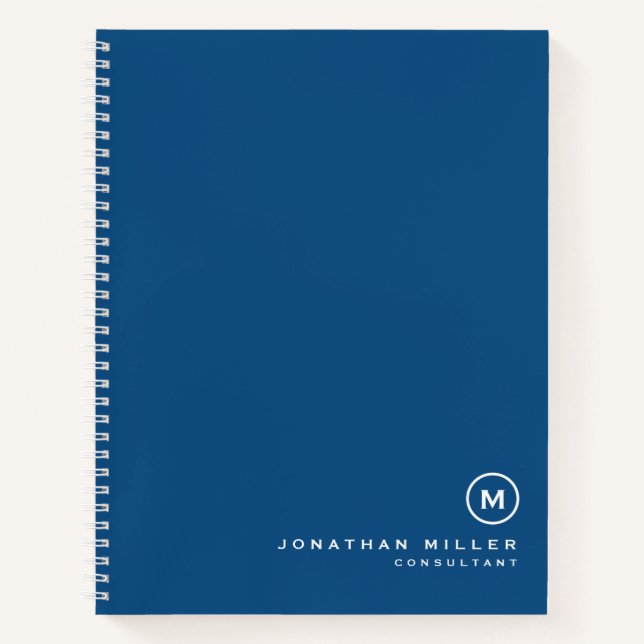 Cuaderno Monograma blanco azul clásico moderno (Anverso)
