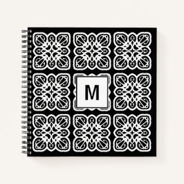Cuaderno Monograma blanco geométrico negro de bonito