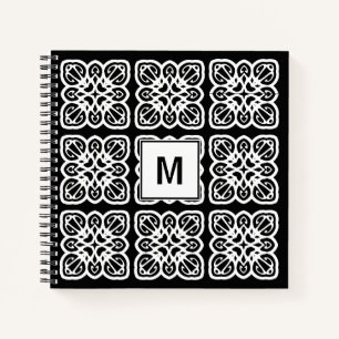 Cuaderno Monograma blanco geométrico negro de bonito