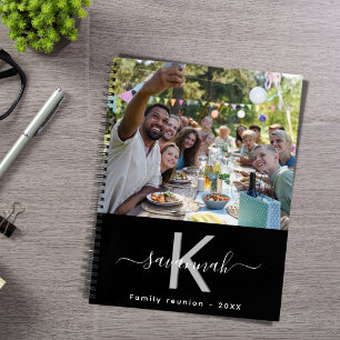 Cuaderno Monograma blanco negro de la reunión familiar