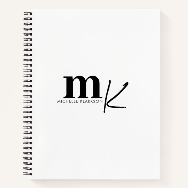 Cuaderno Monograma blanco negro Minimalista moderno (Anverso)