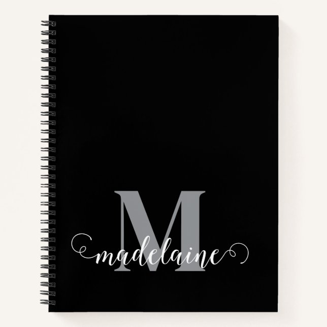 Cuaderno Monograma blanco negro plateado personal (Anverso)