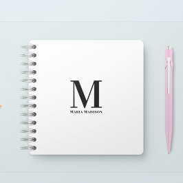 Cuaderno Monograma blanco negro simple minimalista