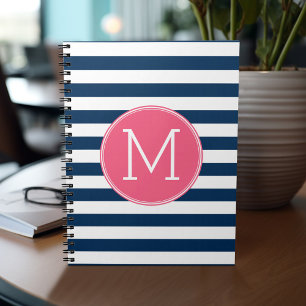 Cuaderno Monograma blanco rosado caliente de patrón de fran