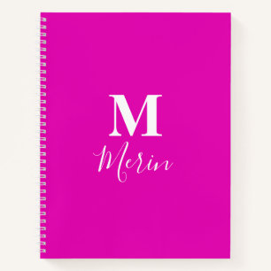 Cuaderno Monograma blanco rosado caliente Nombre personaliz