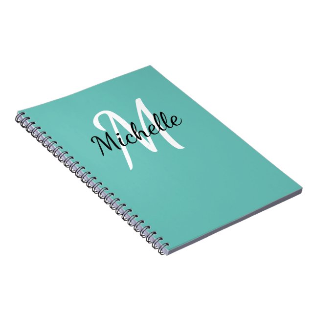Cuaderno Monograma blanco y azul claro con Personalizado (Lado Derecho)