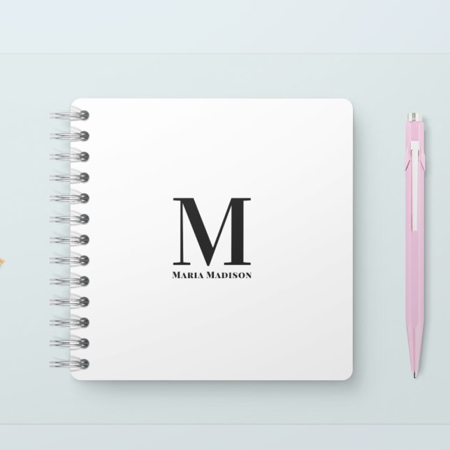 Cuaderno Monograma blanco y negro simple minimalista (Subido por el creador)