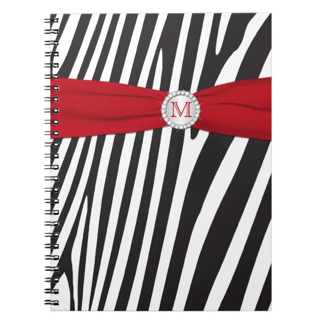 Cuaderno Monograma Bloc de notas con rayas de cebra blanca  (Frente)