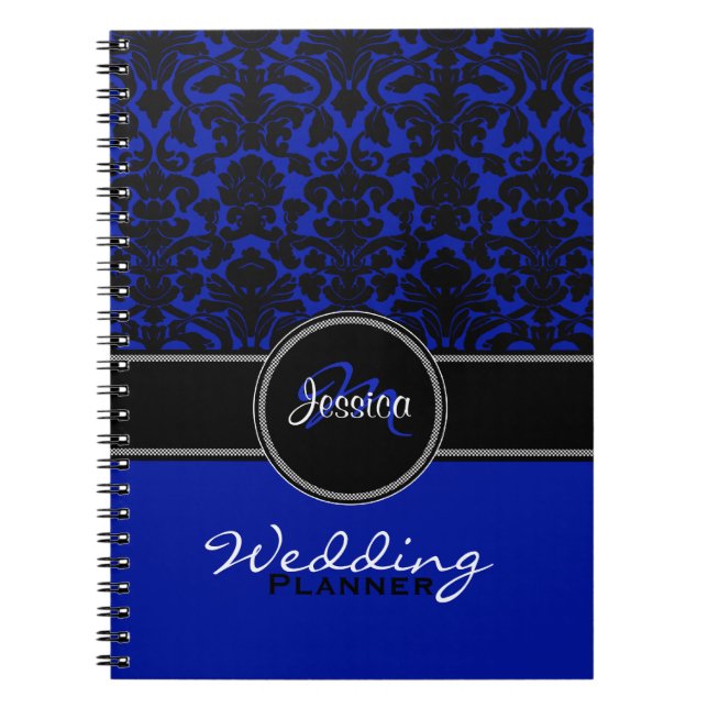 Cuaderno Monograma Blue Black Damask Planner (Frente)