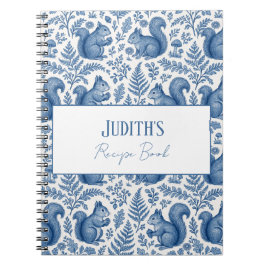Cuaderno Monograma Blue Chinoiserie Squirrel Receta de Wood