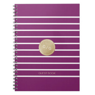 Cuaderno Monograma boda moderno con rayas violetas de invie