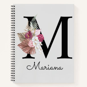 Cuaderno Monograma Boho rosa Giro Floral Inicial M